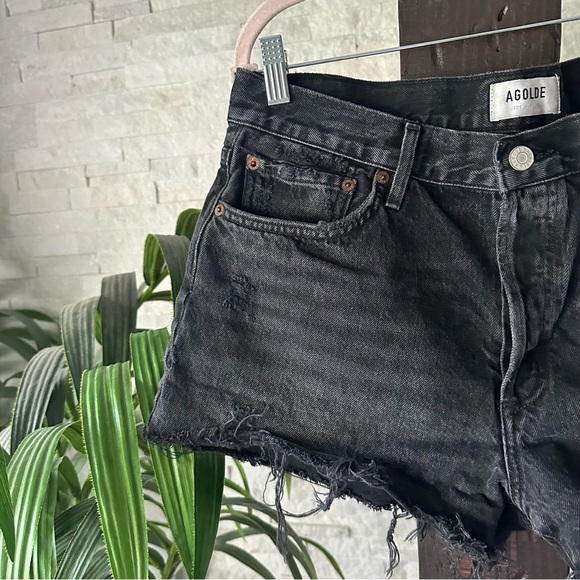 AGOLDE Black Parker Fray Cut Off Denim Jean Shorts Size 30 - Picture 4 of 8